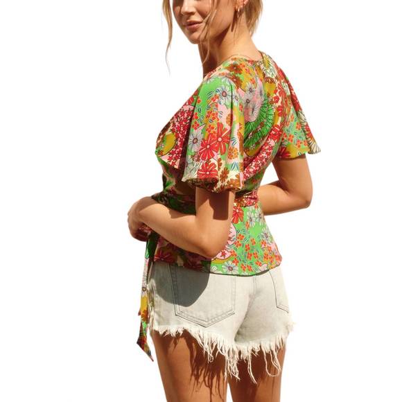 NEW DRESS FORUM willa origami wrap blouse top in japanese garden - Picture 4 of 5